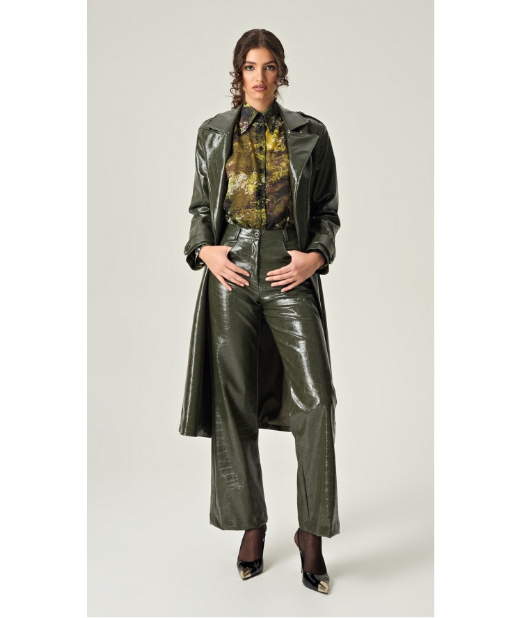 Eveleya Emerald Allure Croco Leather Pants